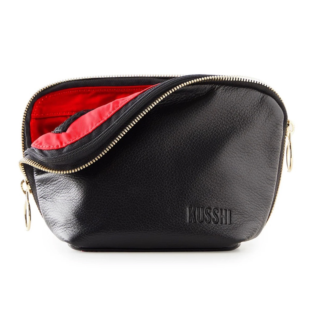 Kusshi Leather Everyday Makeup Bag Black/Red